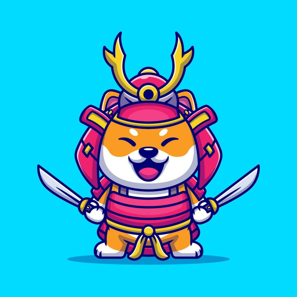 fofa Shiba inu cachorro samurai Guerreiro desenho animado vetor ícone ilustração. animal samurai ícone conceito isolado Prêmio vetor. plano desenho animado estilo