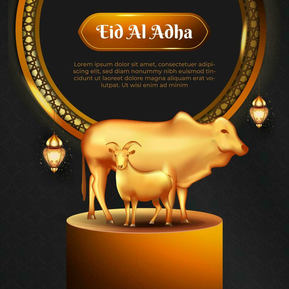 eid al adha islâmico cumprimento cartão com bode e vaca , poster, bandeira projeto, vetor ilustração