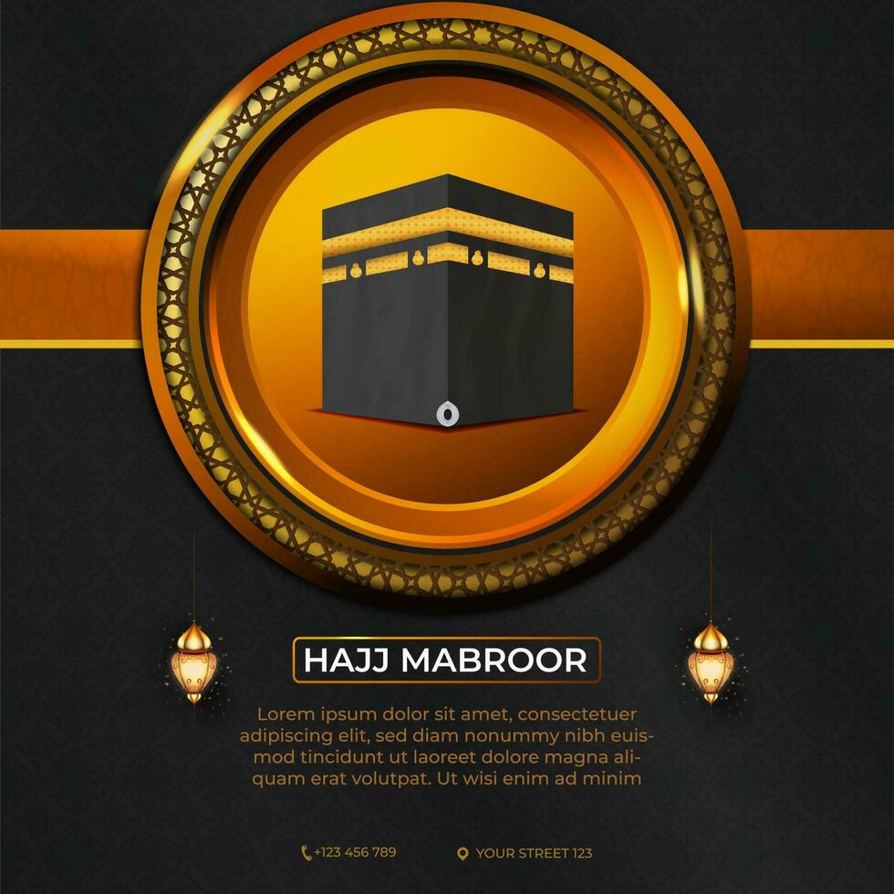 Tour hajj e umrah social meios de comunicação modelo vetor Projeto com realista kaaba para islâmico fundo, folheto, bandeira