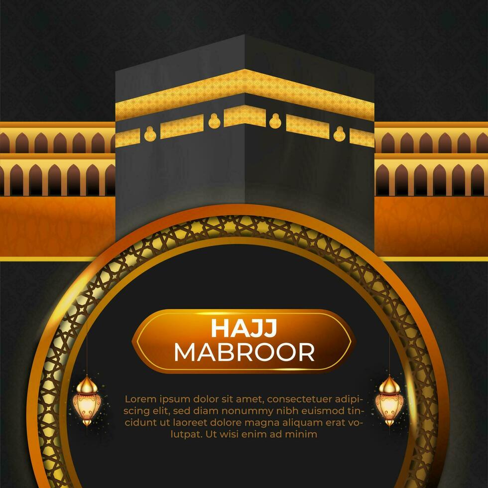 Tour hajj e umrah social meios de comunicação modelo vetor Projeto com realista kaaba para islâmico fundo, folheto, bandeira