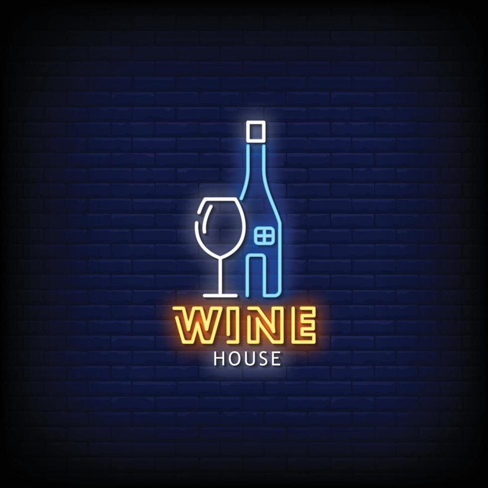 Wine house logo sinais de néon estilo texto vetor