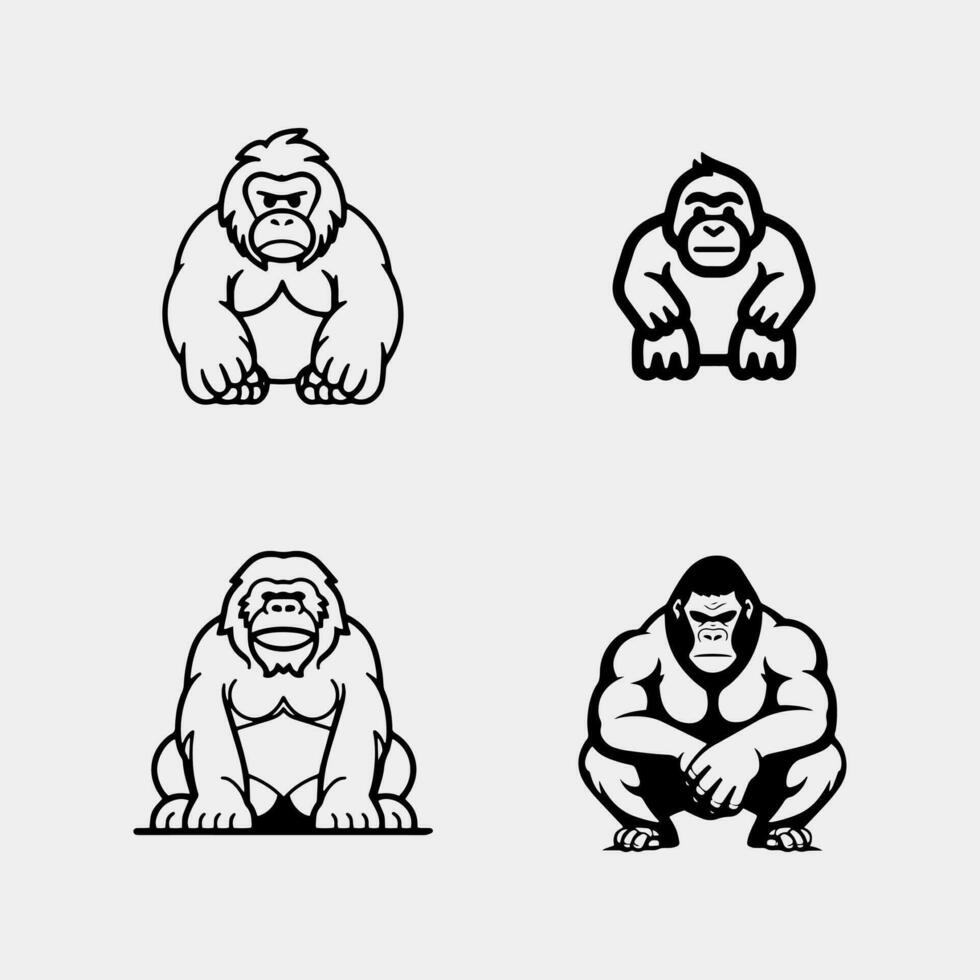 conjunto do bebê gorila desenho animado com diferente poses e expressões vetor
