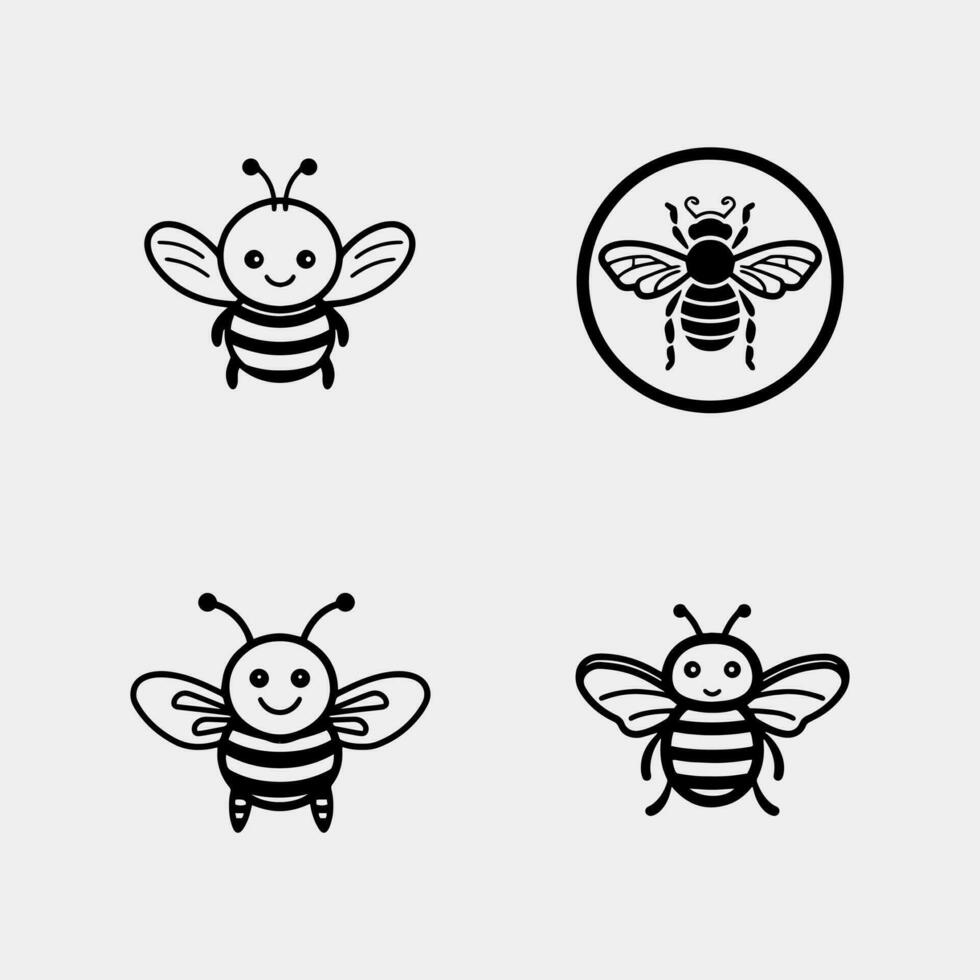 conjunto o fofo amigáveis abelha. desenho animado feliz vôo abelha com grande tipo olhos. vetor isolado em branco