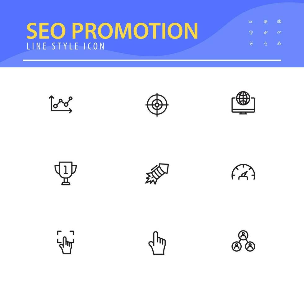 seo e promoção linha ícones coleção vetor