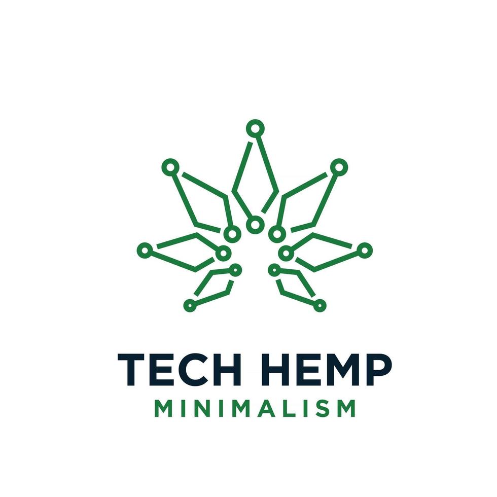 logotipo de vetor de linha verde de tecnologia de cânhamo minimalismo