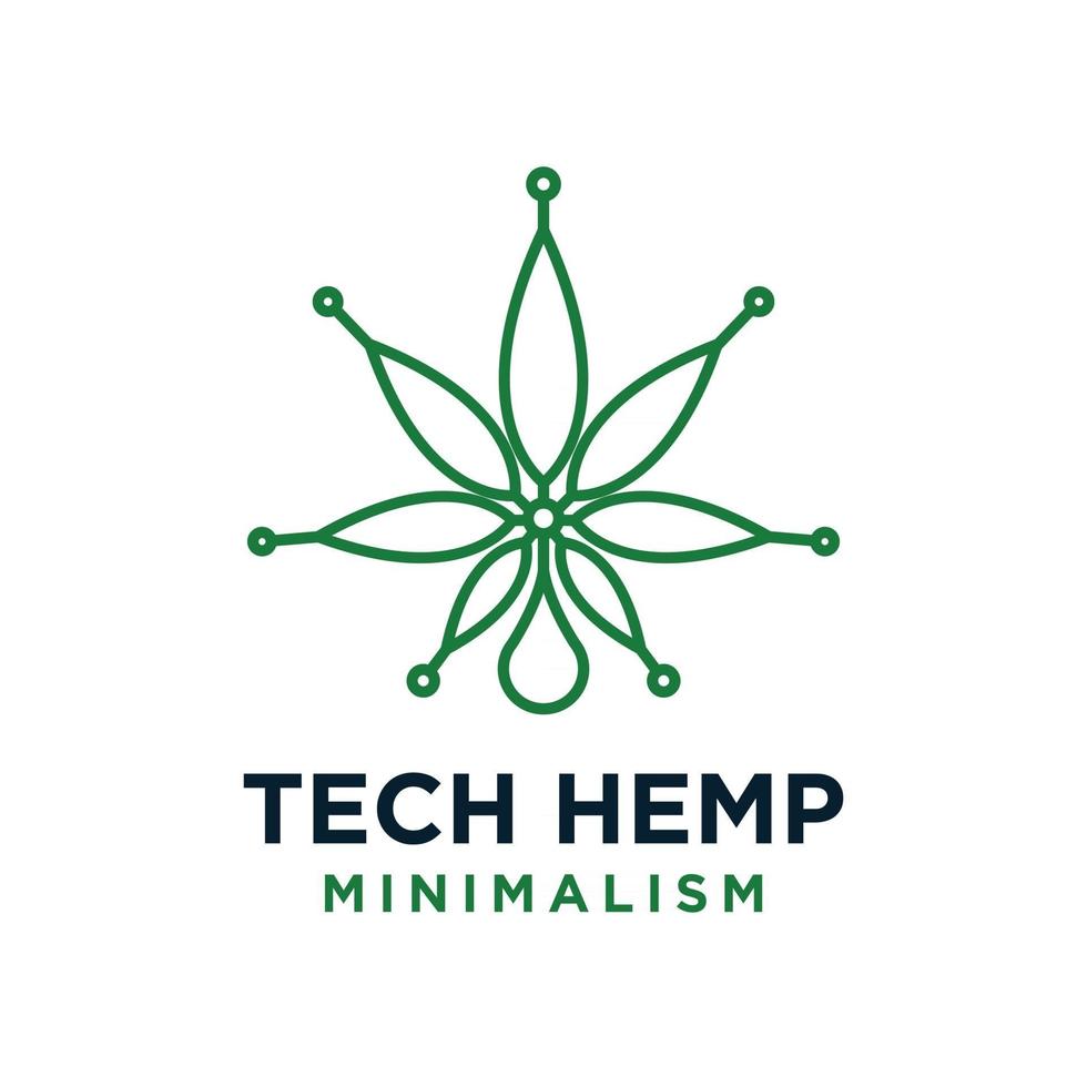 logotipo de vetor de linha verde de tecnologia de cânhamo minimalismo