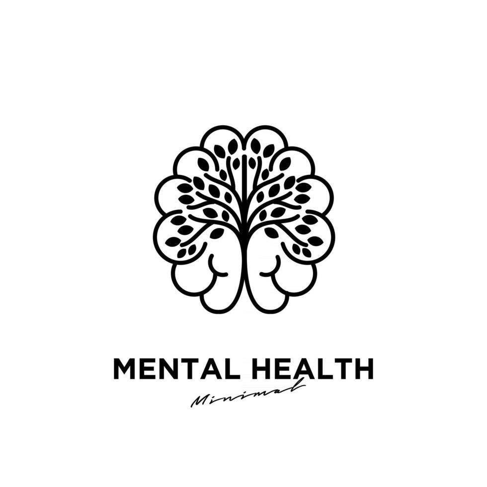 ilustração vetorial de saúde mental abstrata simples design de logotipo com cérebro e folha de árvore vetor