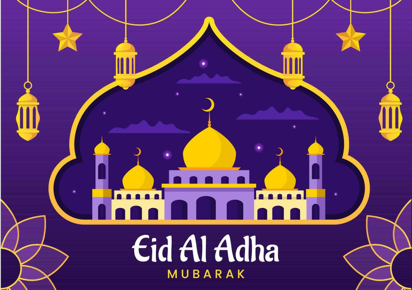 feliz eid al adha Mubarak vetor ilustração do muçulmanos celebração com sacrificial animais bode e vaca dentro plano desenho animado mão desenhado modelos