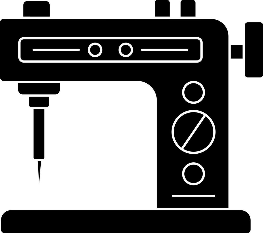 Preto e branco de costura máquina dentro plano estilo. glifo ícone ou símbolo. vetor