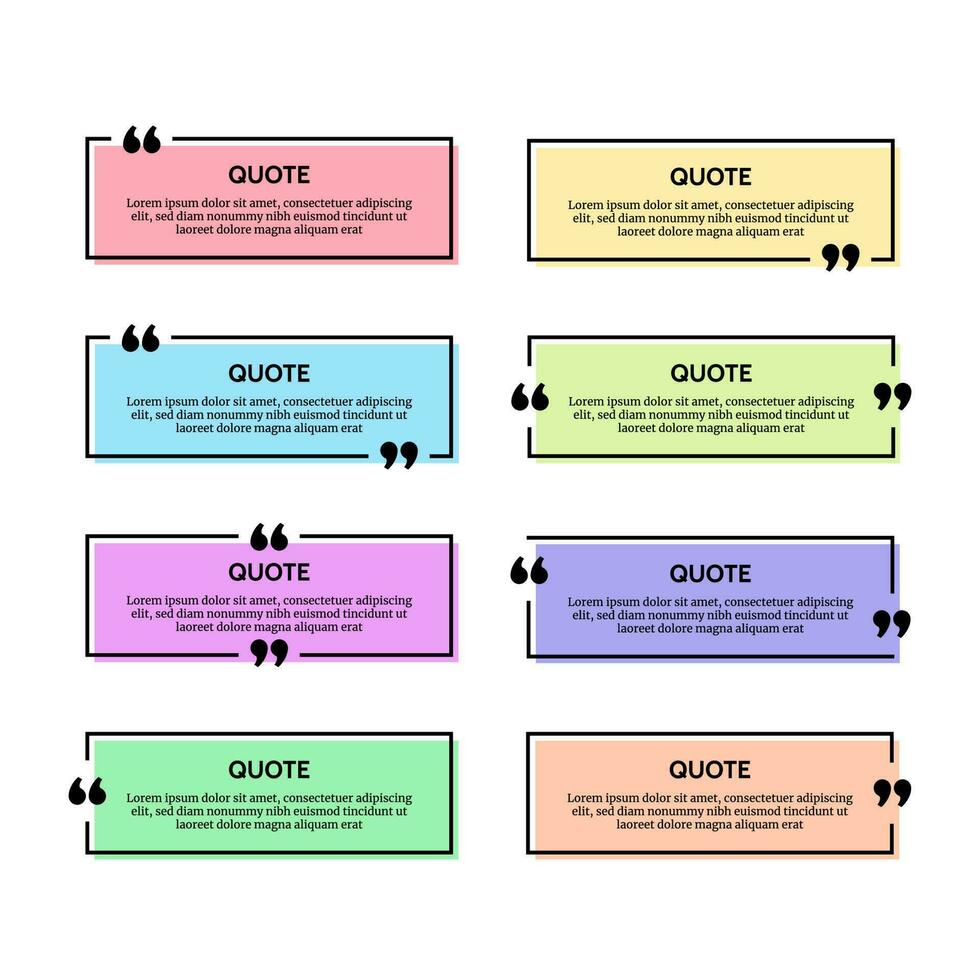 conjunto do oito Preto retangular citar caixa quadros em multicor fundos. vetor ilustração