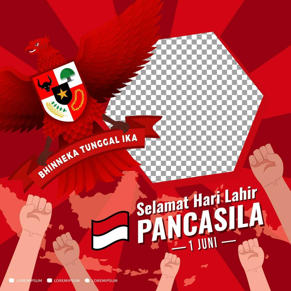 pancasila nascimento dia vetor ilustração. feliz pancasila dia foto quadro, Armação modelo.