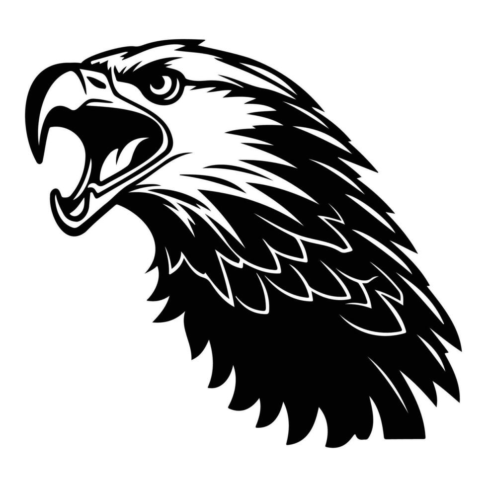 feroz águia, Bravo Águia face lado, Águia mascote logotipo, Águia Preto e branco animal símbolo Projeto. vetor