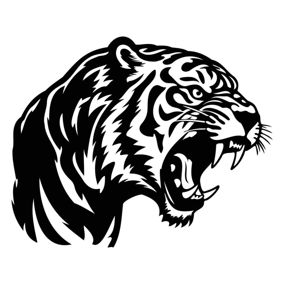 feroz tigre, Bravo tigre face lado, tigre mascote logotipo, tigre Preto e branco animal símbolo Projeto. vetor