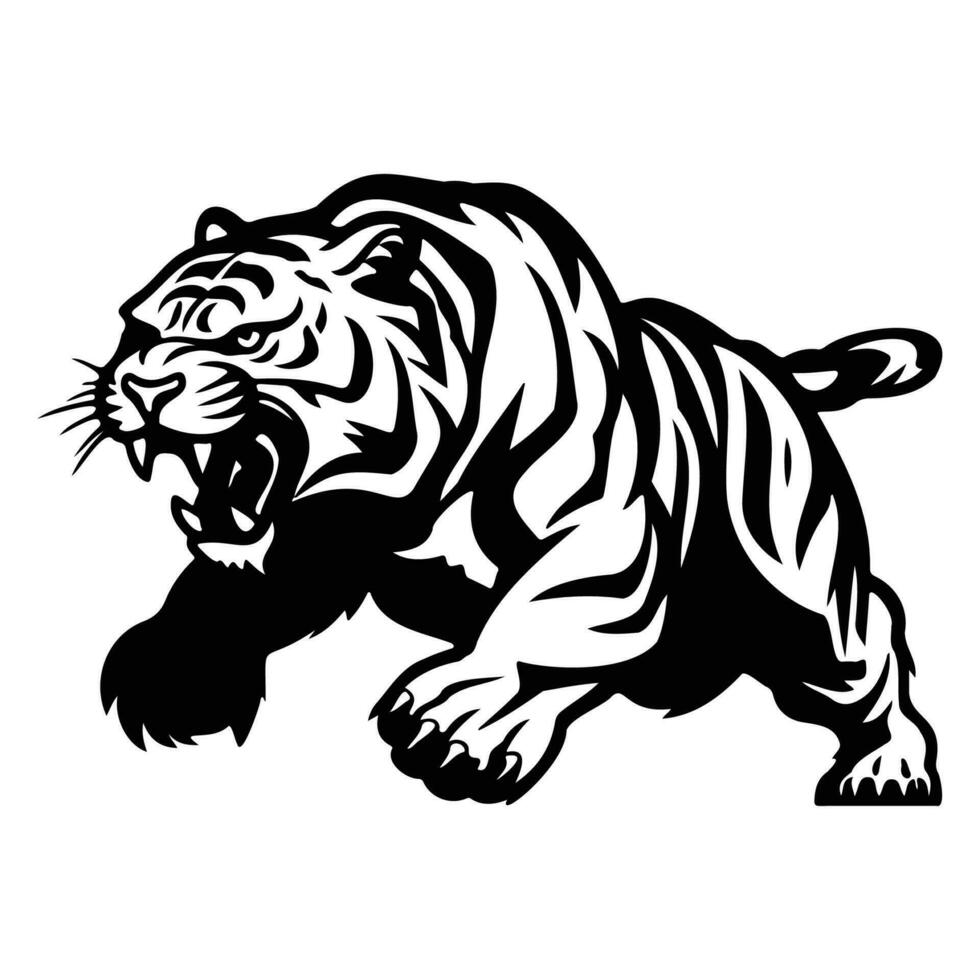 feroz tigre, Bravo tigre face lado, tigre mascote logotipo, tigre Preto e branco animal símbolo Projeto. vetor