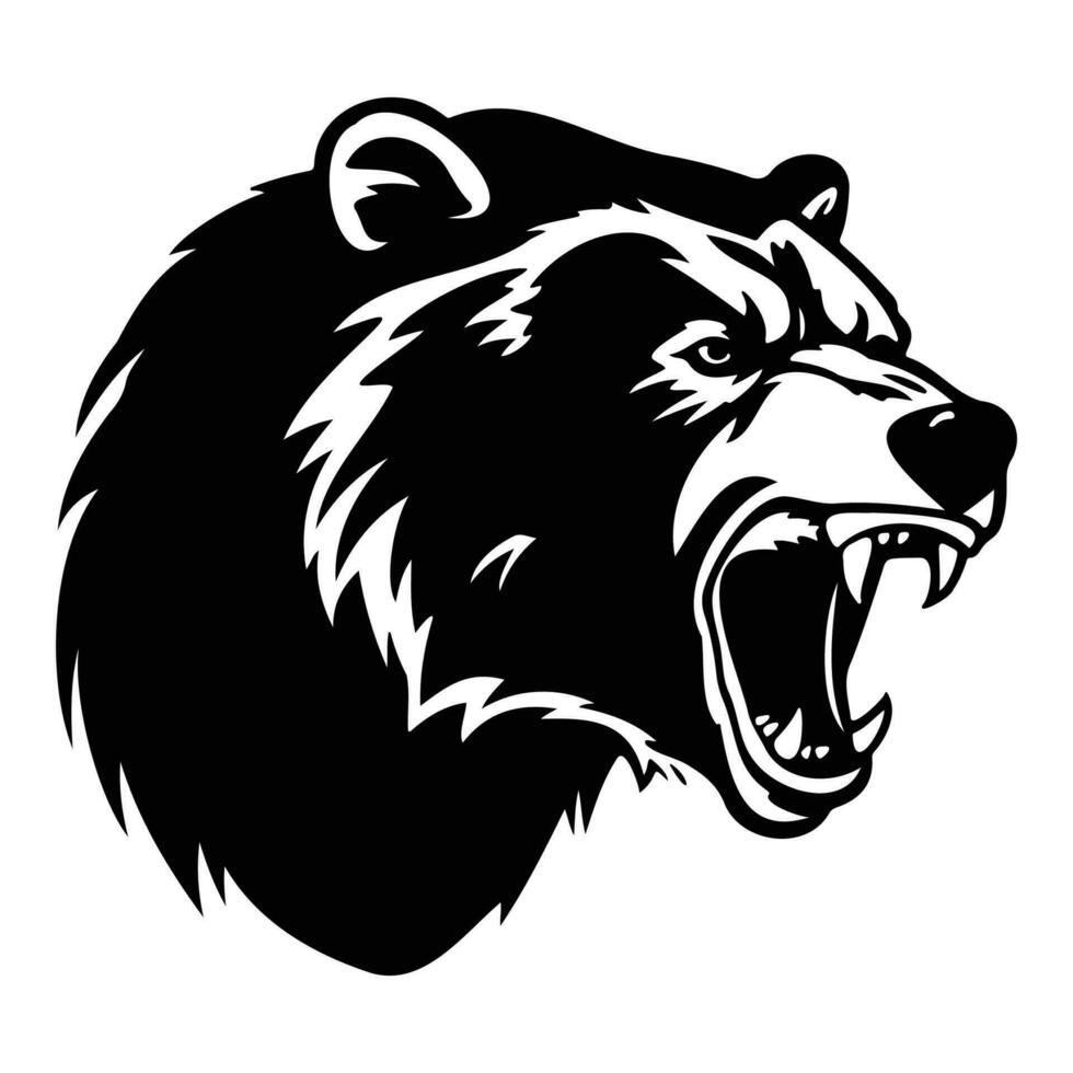 feroz urso, Bravo Urso face lado, Urso mascote logotipo, Urso Preto e branco animal símbolo Projeto. vetor