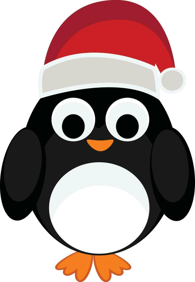 desenho animado bebê pinguim vestindo santa boné. vetor