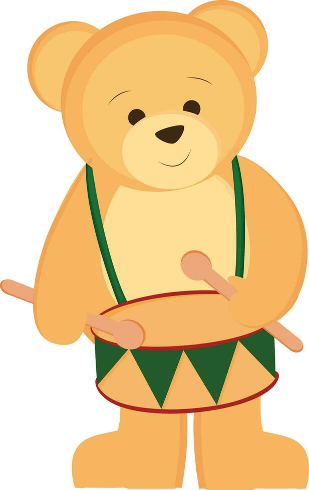 desenho animado Urso de pelúcia brinquedo segurando tambor ícone. vetor