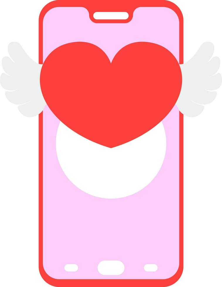 coração com asas mensagem em Smartphone tela ícone dentro Rosa e vermelho cor. vetor