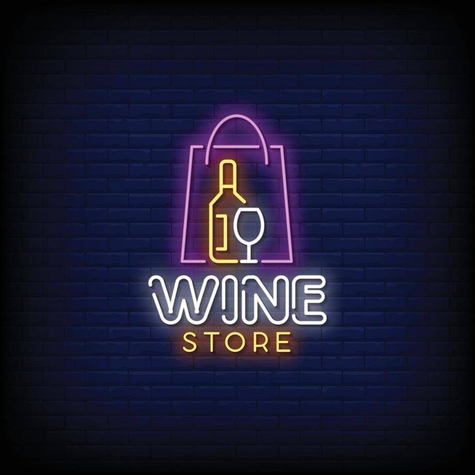 vetor de texto de estilo de sinais de néon de loja de vinhos