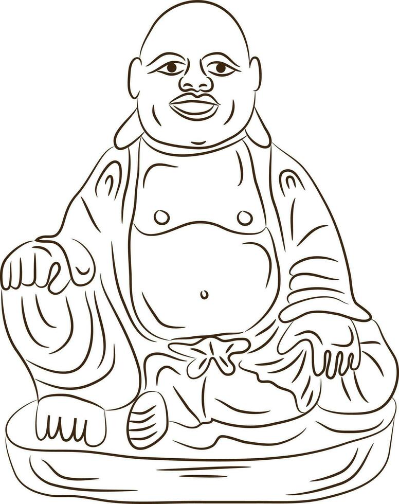 sentado rindo Buda. linha arte ilustração. vetor
