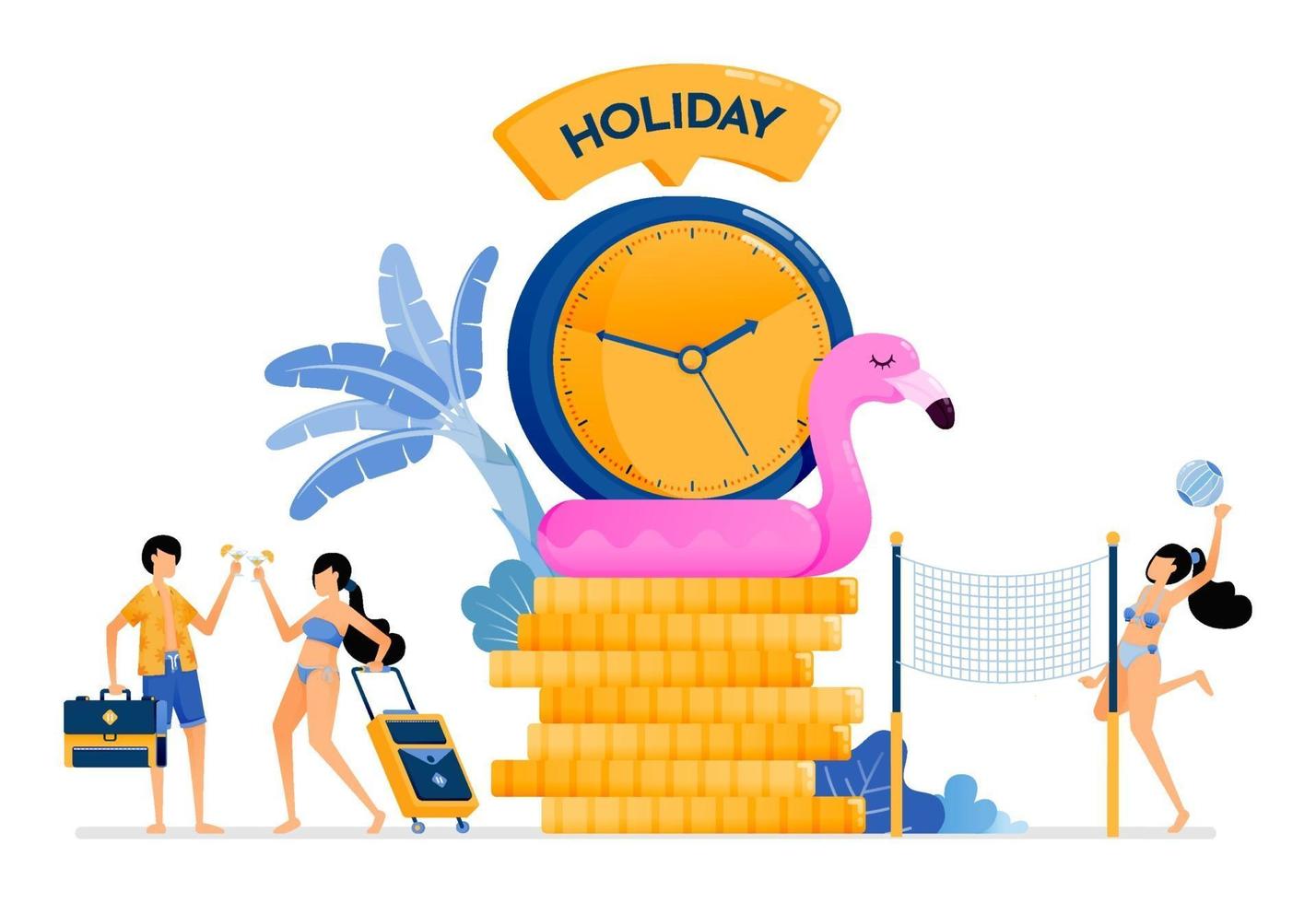 período de férias perfeito durante o verão para praias em ilhas tropicais férias juntos para lua de mel e aliviar o estresse a ilustração pode ser usada para a página de destino banner website web poster brochura vetor