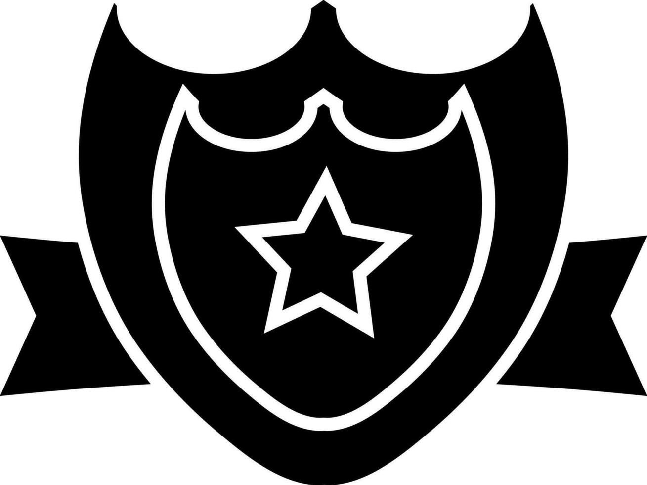 Preto e branco escudo decorado com fita e estrela. vetor