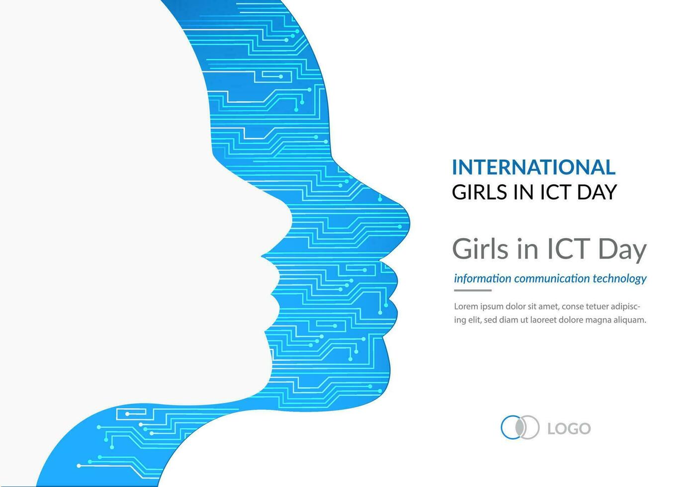 23 abril internacional meninas dentro ict dia. digital face com o circuito rede conceito vetor