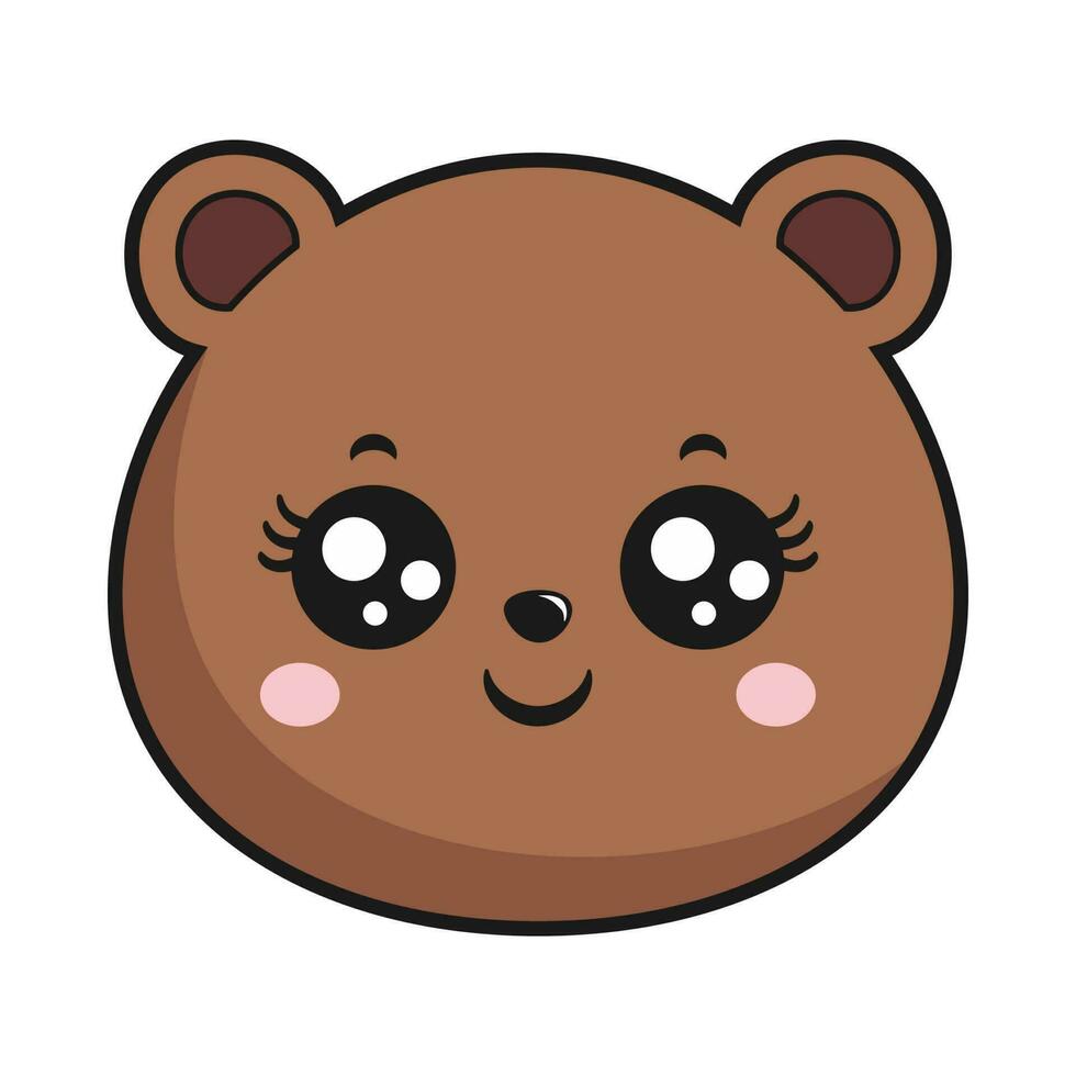 Urso radiante face cabeça kawaii adesivo isolado vetor