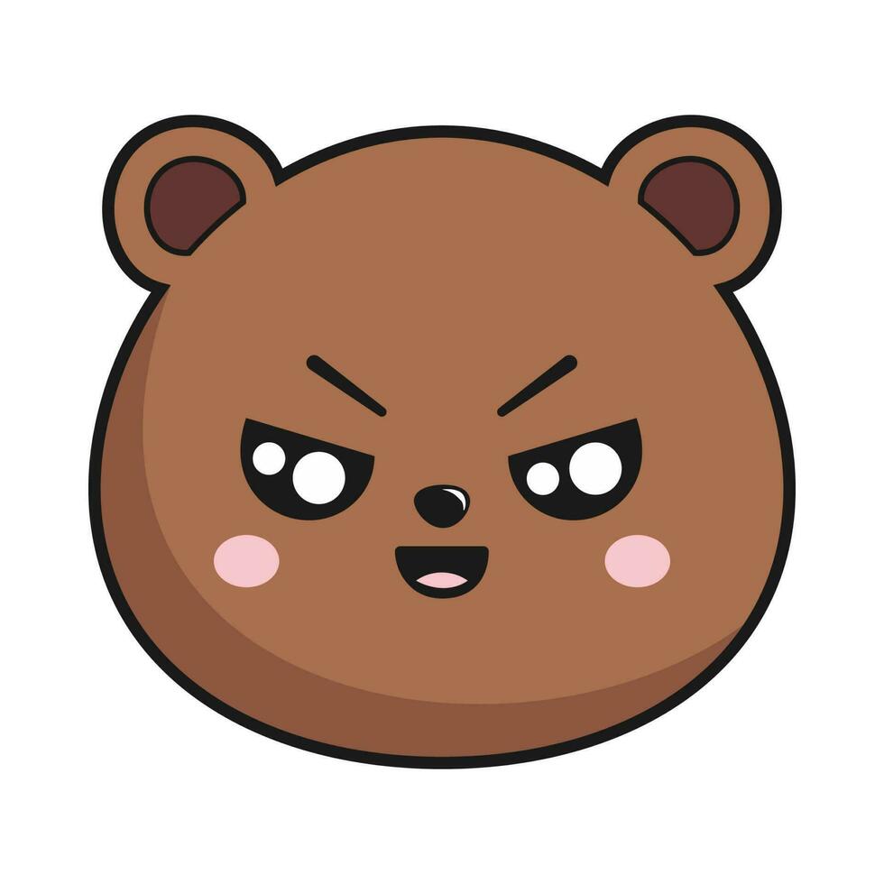 Urso não divertido face cabeça kawaii adesivo isolado vetor