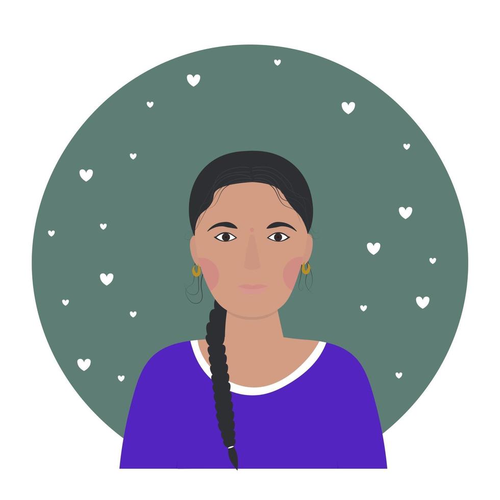 retrato de uma jovem indiana ilustração vetorial plana com foto de perfil vetor