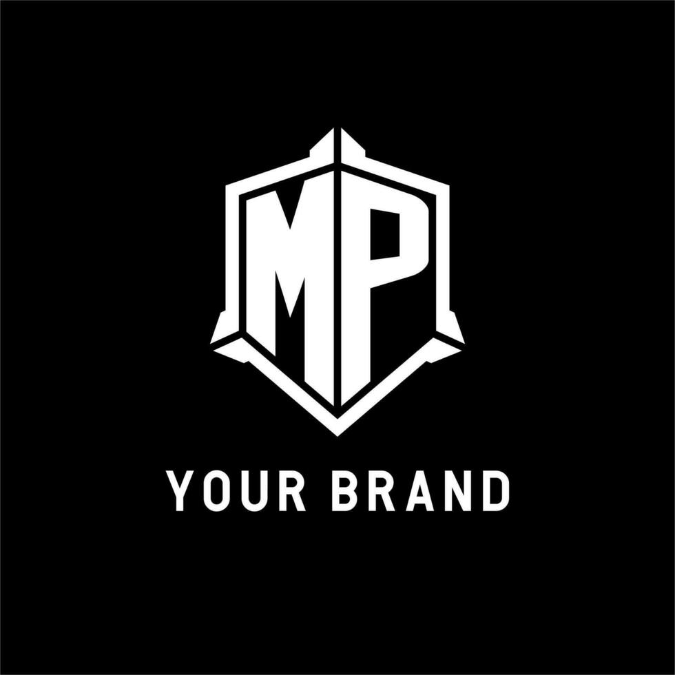 mp logotipo inicial com escudo forma Projeto estilo vetor