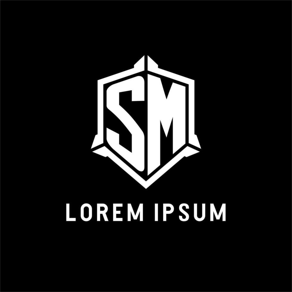 sm logotipo inicial com escudo forma Projeto estilo vetor