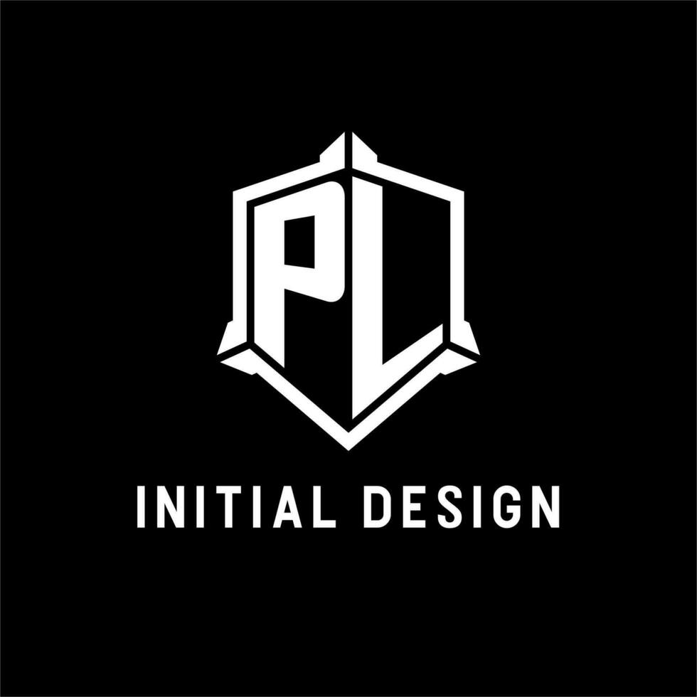 pl logotipo inicial com escudo forma Projeto estilo vetor