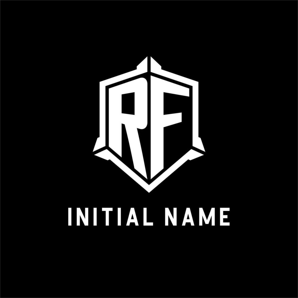 rf logotipo inicial com escudo forma Projeto estilo vetor