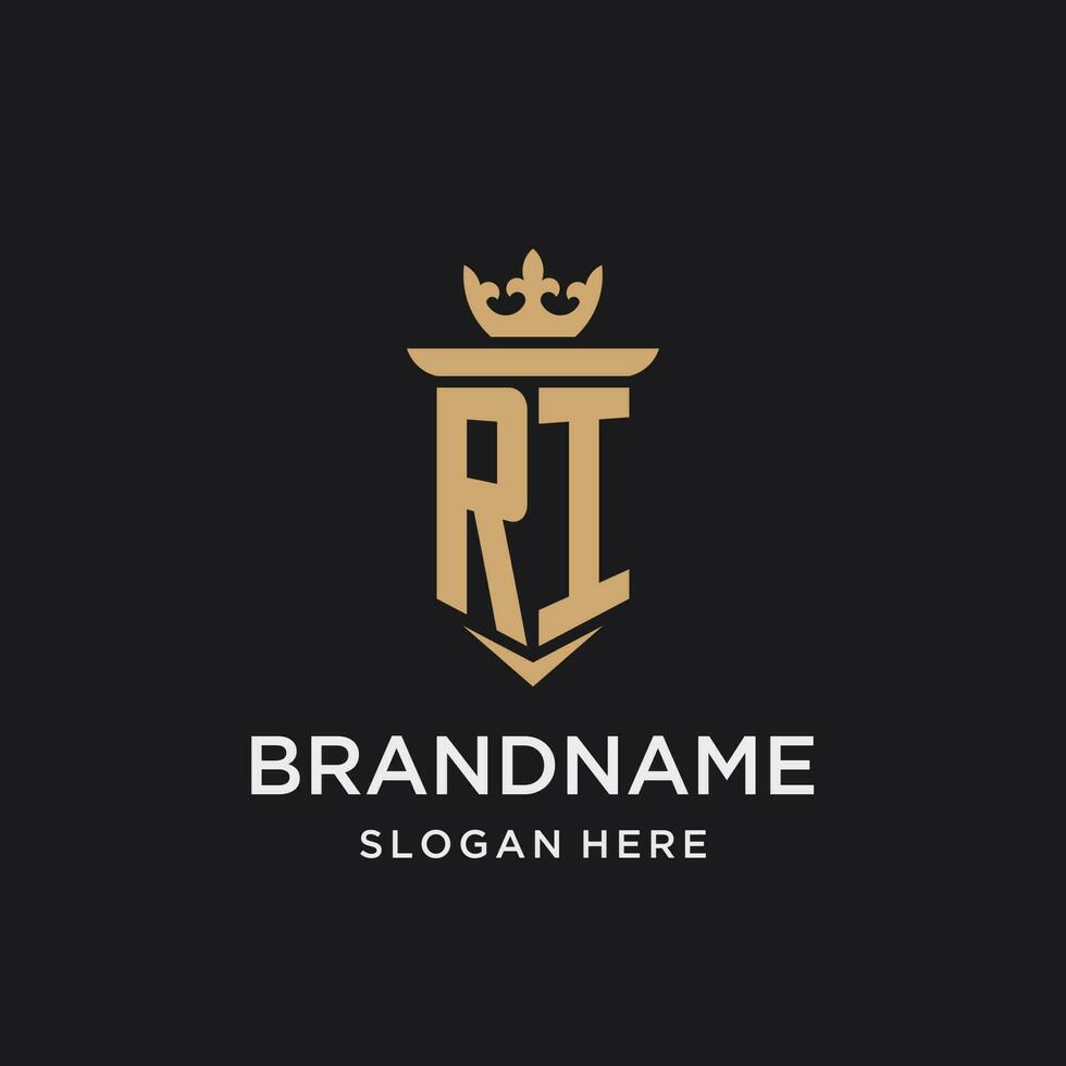 ri monograma com medieval estilo, luxo e elegante inicial logotipo Projeto vetor