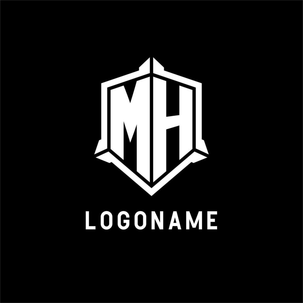 mh logotipo inicial com escudo forma Projeto estilo vetor