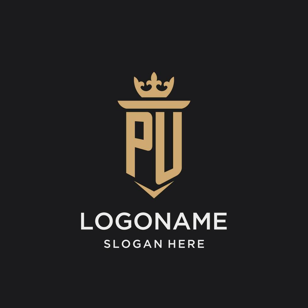 pu monograma com medieval estilo, luxo e elegante inicial logotipo Projeto vetor