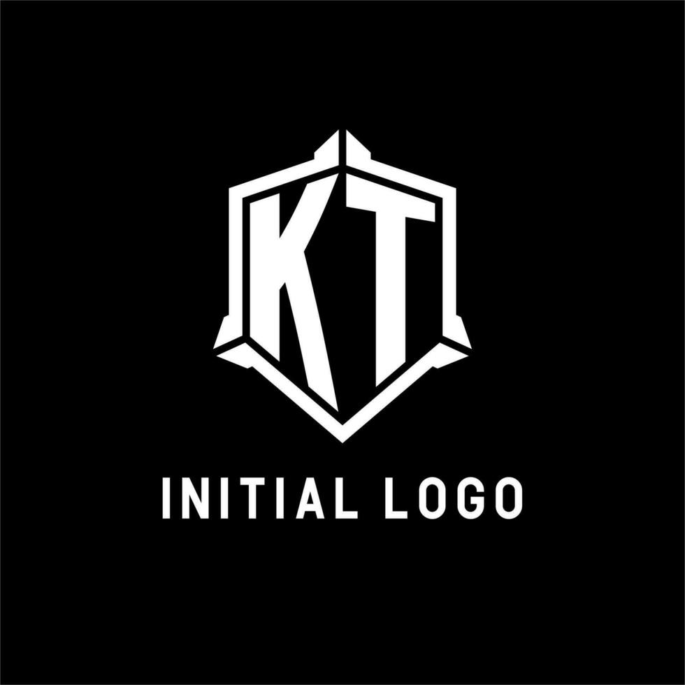 kt logotipo inicial com escudo forma Projeto estilo vetor