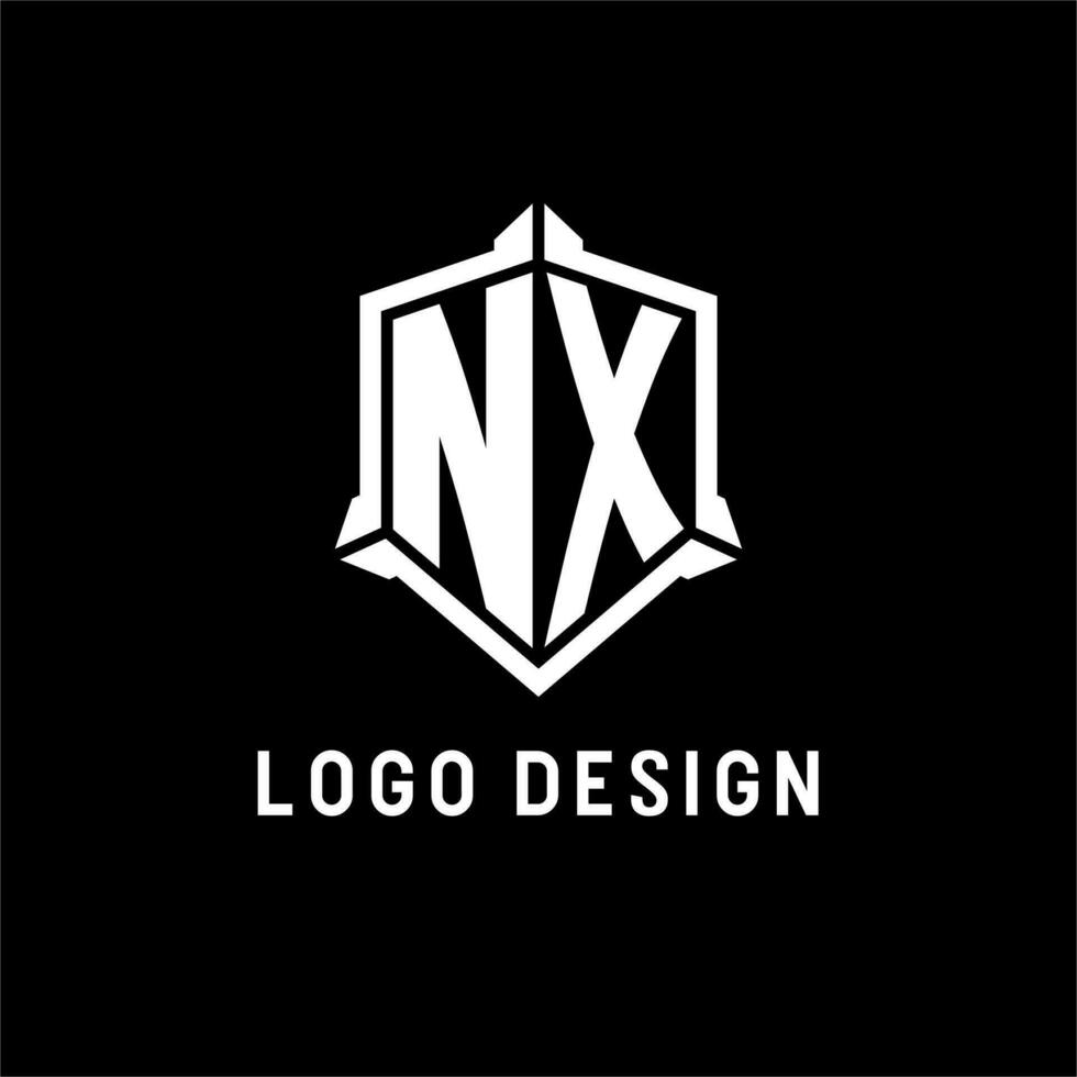 nx logotipo inicial com escudo forma Projeto estilo vetor