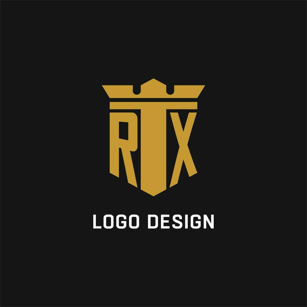 rx inicial logotipo com escudo e coroa estilo vetor