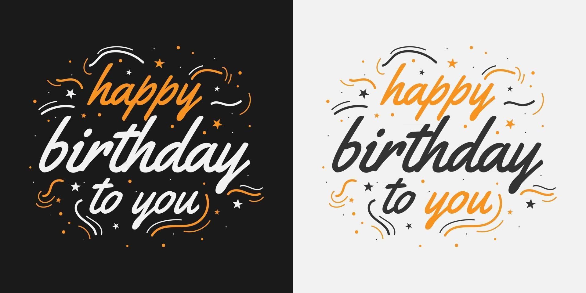 cartão de feliz aniversário ou banner texto de feliz aniversário letras caligrafia com enfeites lindo pôster de saudação com caligrafia vetor