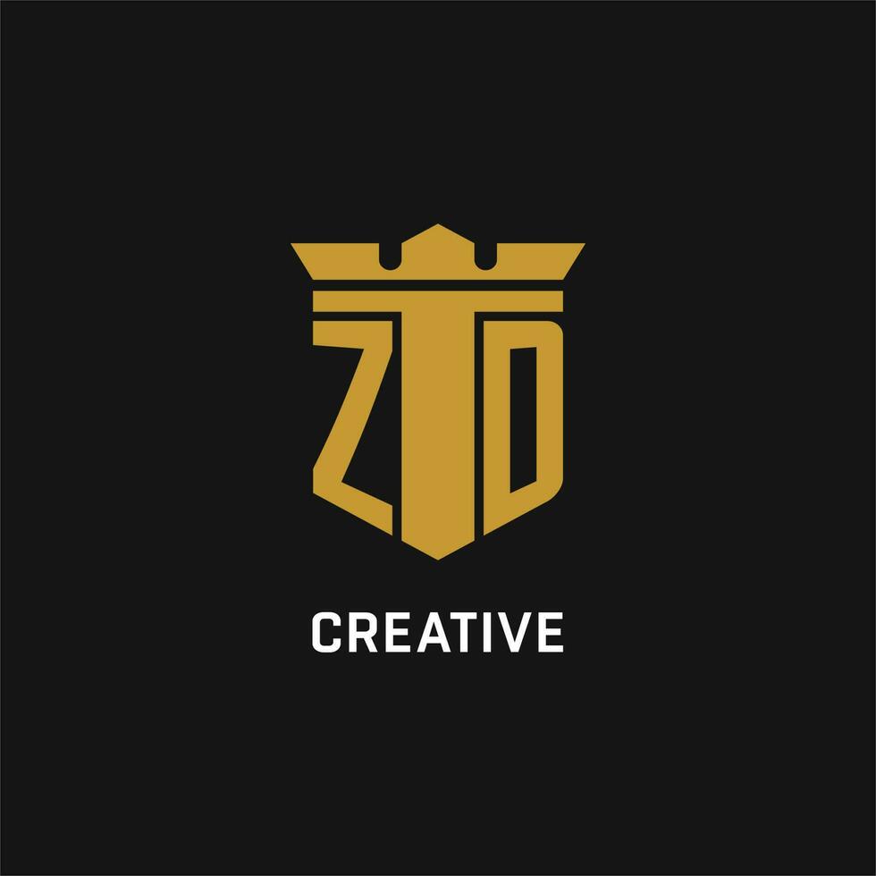 zd inicial logotipo com escudo e coroa estilo vetor