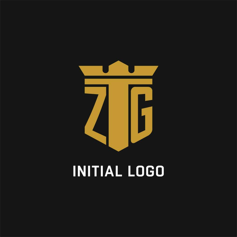 zg inicial logotipo com escudo e coroa estilo vetor