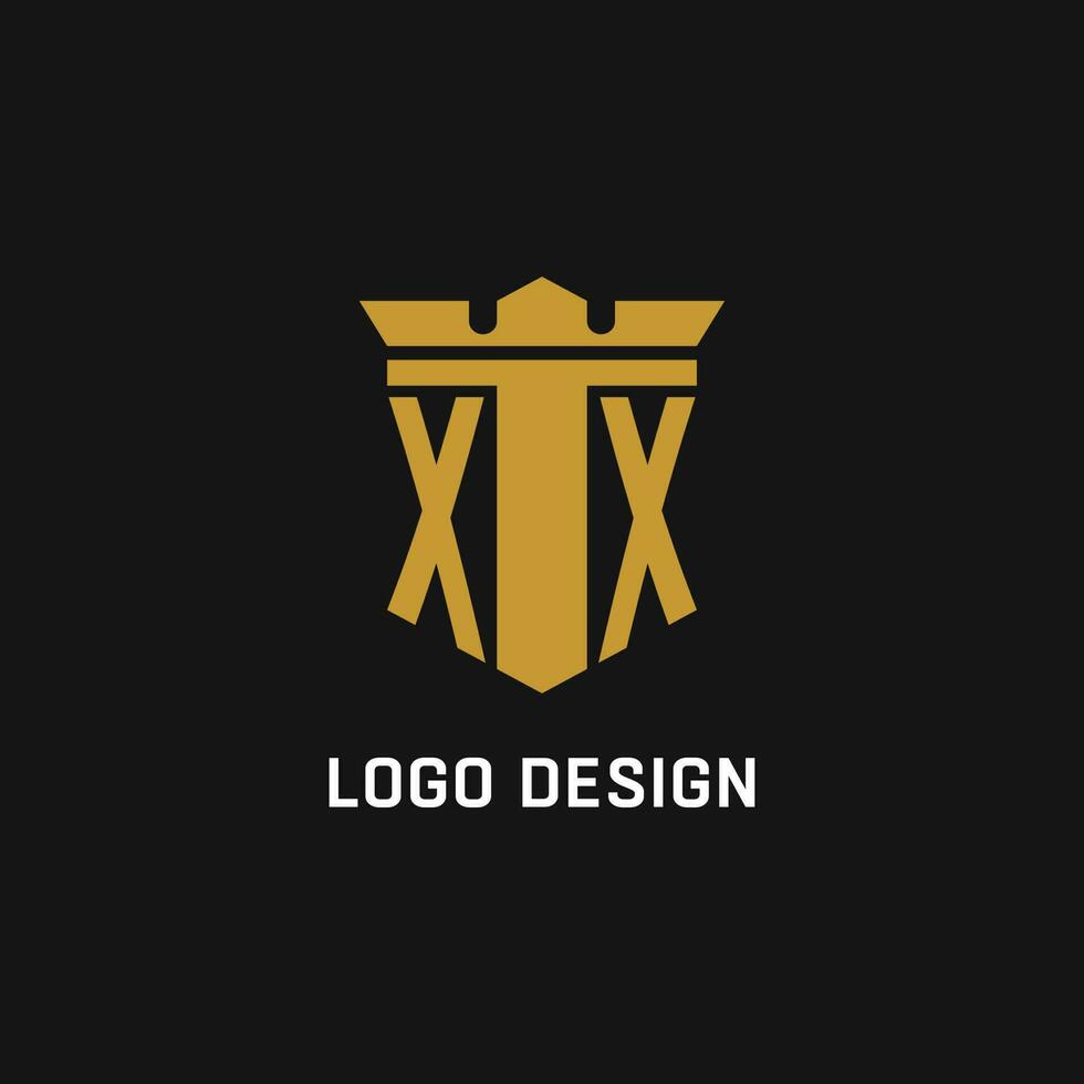 xx inicial logotipo com escudo e coroa estilo vetor