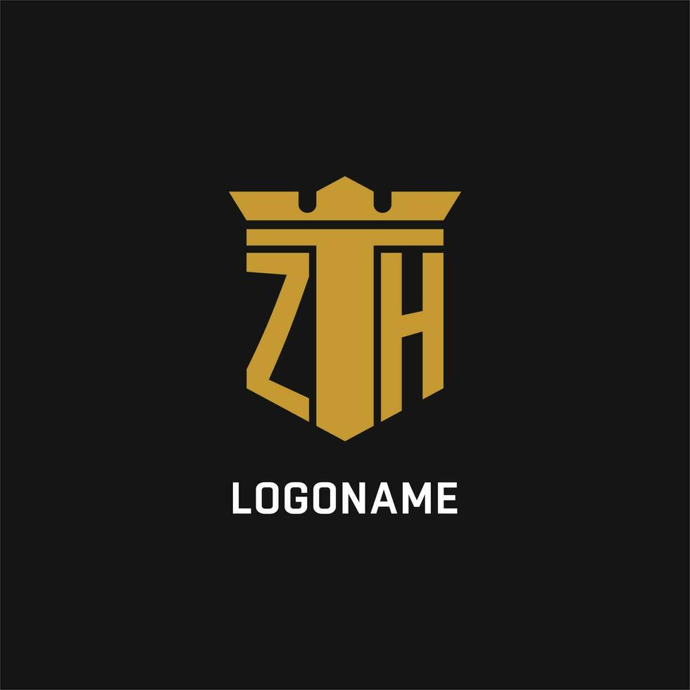 zh inicial logotipo com escudo e coroa estilo vetor