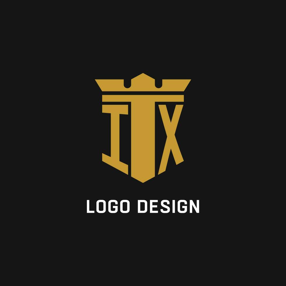 ix inicial logotipo com escudo e coroa estilo vetor