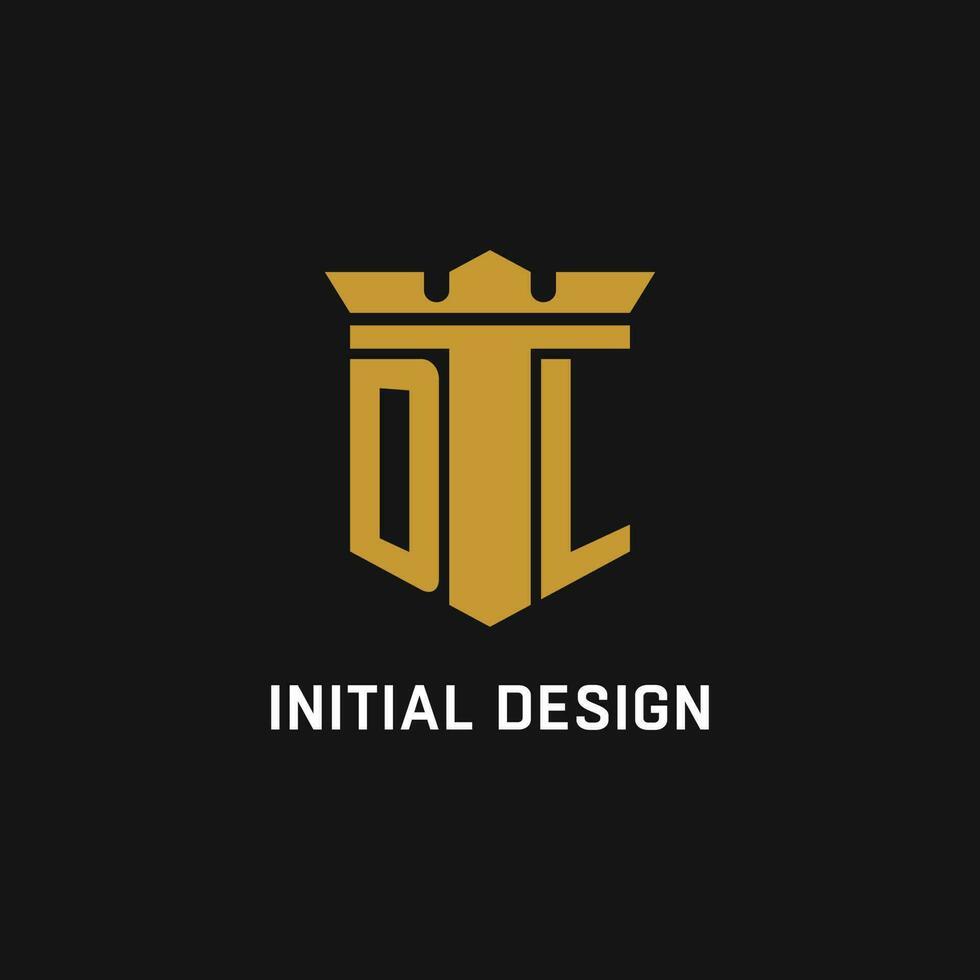 dl inicial logotipo com escudo e coroa estilo vetor