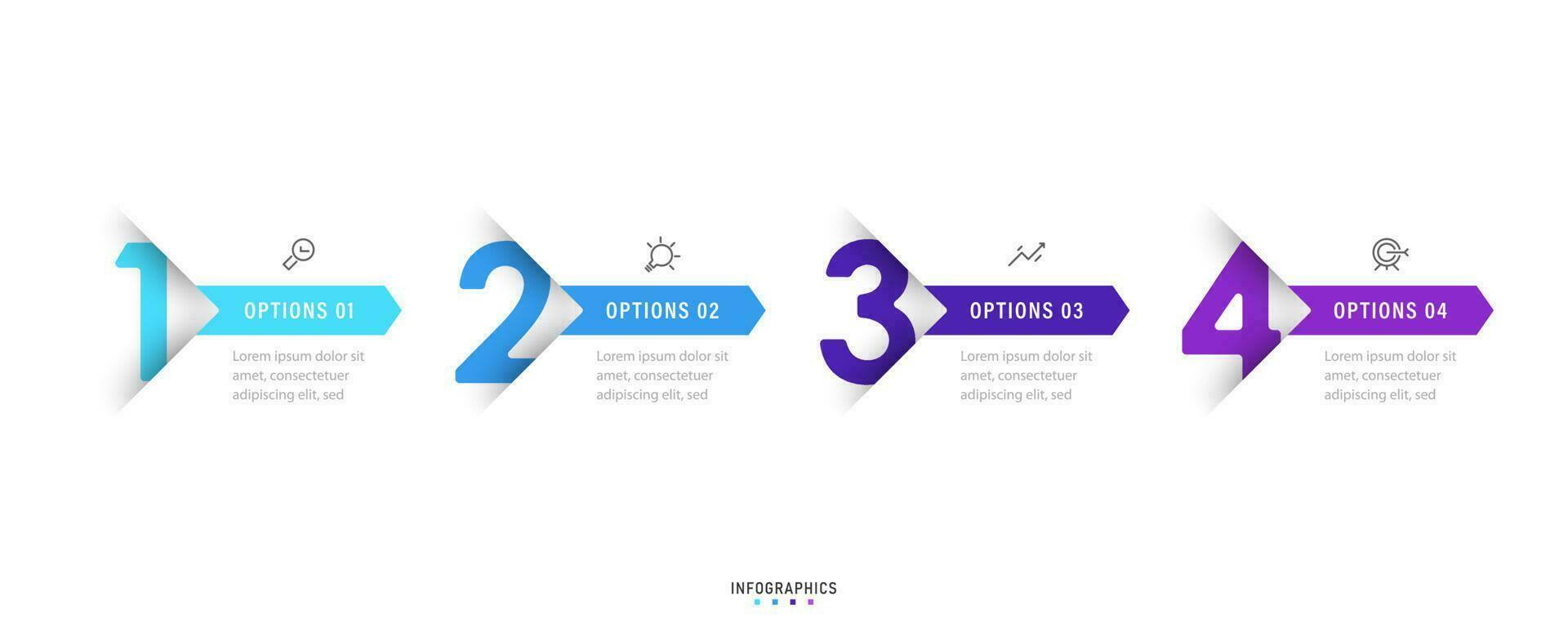 modelo de design de rótulo infográfico vetorial com ícones e 4 opções ou etapas. pode ser usado para diagrama de processo, apresentações, layout de fluxo de trabalho, banner, fluxograma, gráfico de informações. vetor