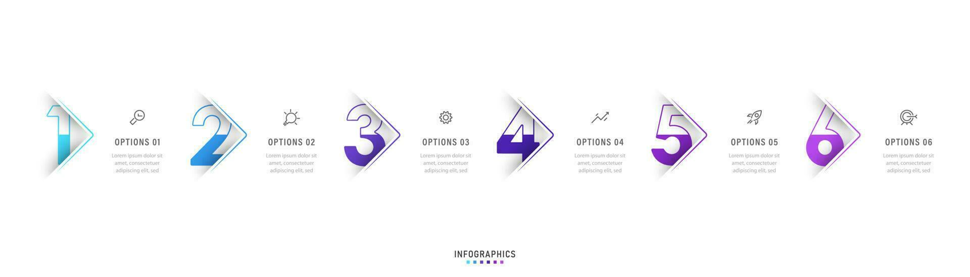 modelo de design de rótulo infográfico vetorial com ícones e 6 opções ou etapas. pode ser usado para diagrama de processo, apresentações, layout de fluxo de trabalho, banner, fluxograma, gráfico de informações. vetor