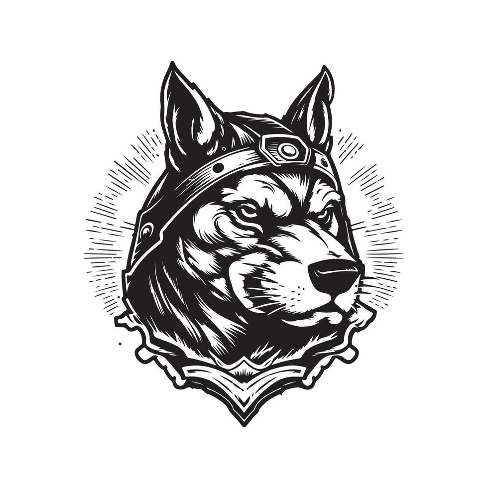 cachorro guerreiro, vintage logotipo linha arte conceito Preto e branco cor, mão desenhado ilustração vetor